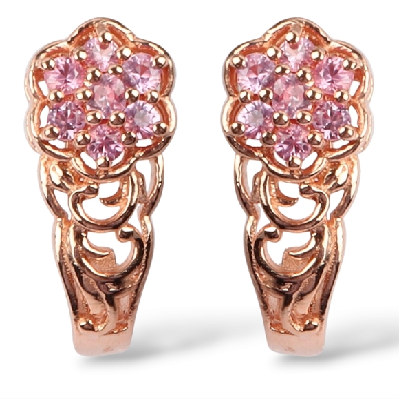 NWT RARE MADAGASCAR PINK SAPPHIRE EARRINGS IN 14K ROSE GOLD OVER STERLING SILVER